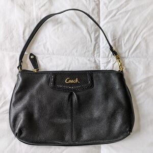 Coach Black Leather Wristlet Clutch with Gold Hardware